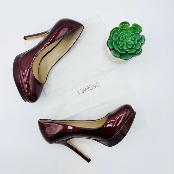JOAN & DAVID PATENT LEATHER SHINY RED BURGUNDY ELEGANT PUMP HEELS - Picture 1 of 8